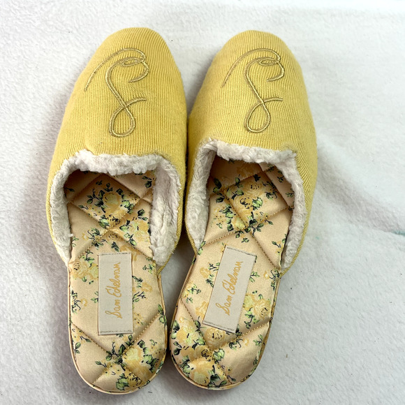 Sam Edelman Flat Shoe Womens 8 Kerry Mule Gold Embroidered Logo Slip On Wool - Picture 1 of 10